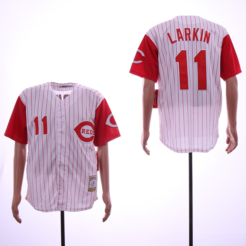 Men MLB Cincinnati Reds 11 Larkin white jerseys